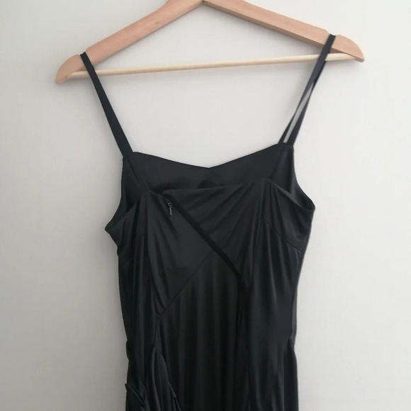 All Saints Kaya Drape Front Asymmetric Satin Black Mini Dress Spaghetti Straps 0 - Picture 8 of 16